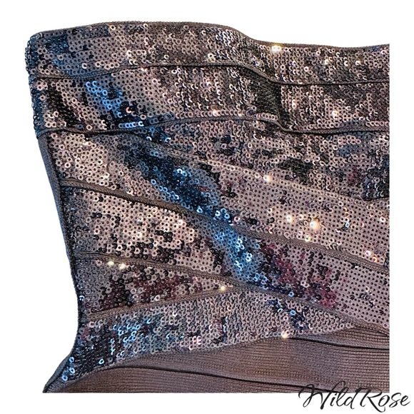 HERVE LEGER SHADOW (GRAY) SIMONE STRAPLESS SEQUINED BANDAGE DRESS SZ S - Picture 8 of 15